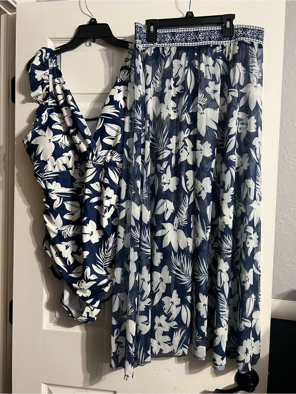 BloomChic Navy and White Floral One-Piece Swimsuit with Cover-Up Set